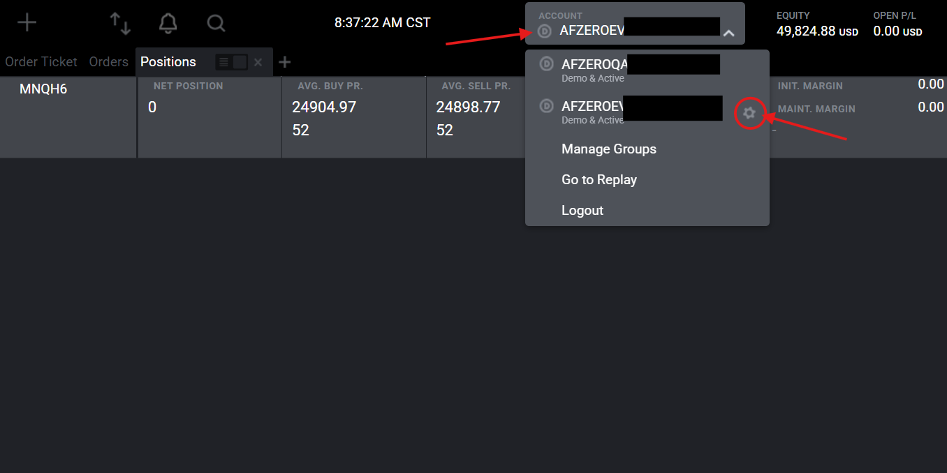 Tradovate platform dashboard