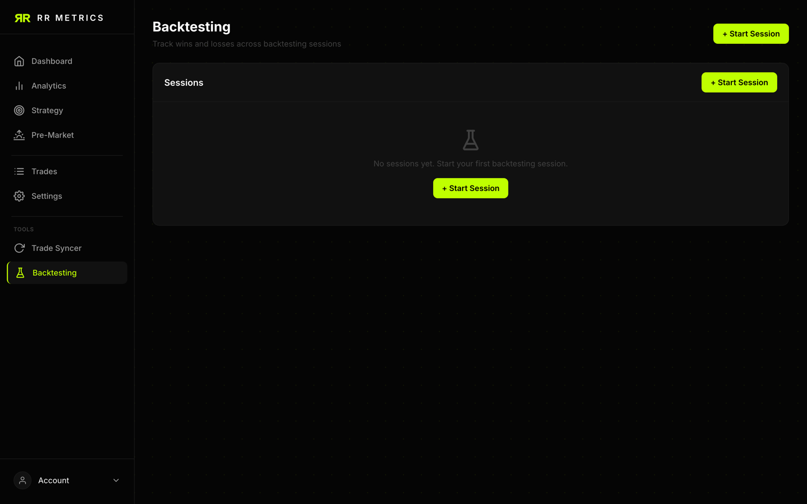 Backtesting page for replaying and evaluating a strategy against historical trades